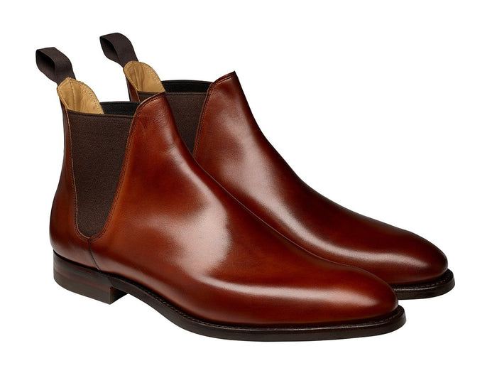 Giày boot nam Chelsea bằng da màu nâu với thun hai bên