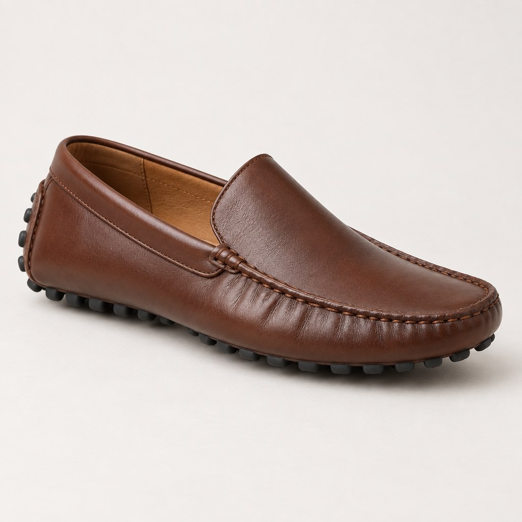 Driving Shoes nam da nâu với đế cao su dạng nút kéo lên gót