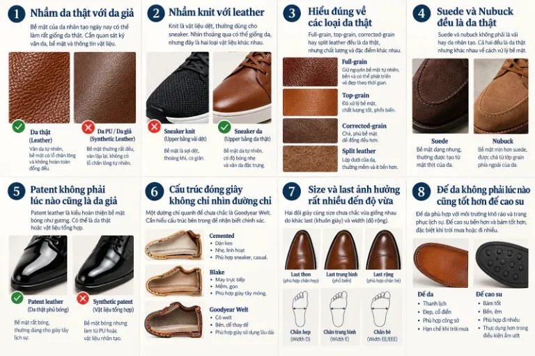 Phân biệt da thật và vật liệu giả da khi mua giày nam