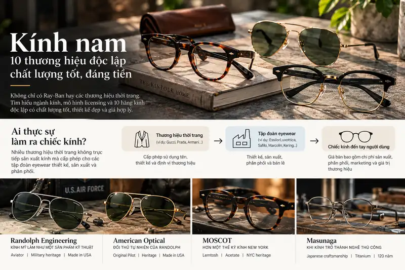 Kính nam Randolph Engineering, American Optical, MOSCOT và Masunaga